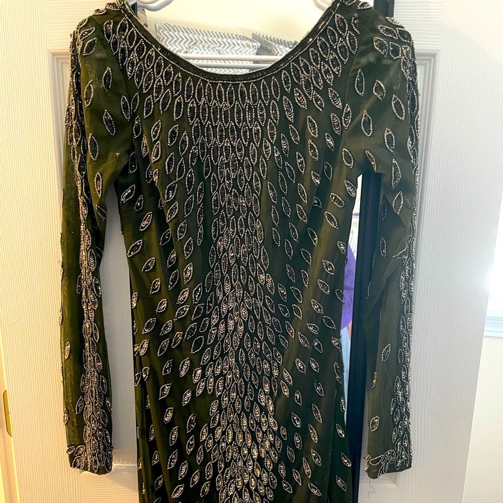 Gorgeous Aidan Mattox olive green mini dress sz 2